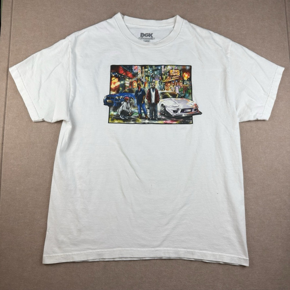 DGK T-Shirt Men's Large White Streetwear‎ Gangsta Car Graphic Tee